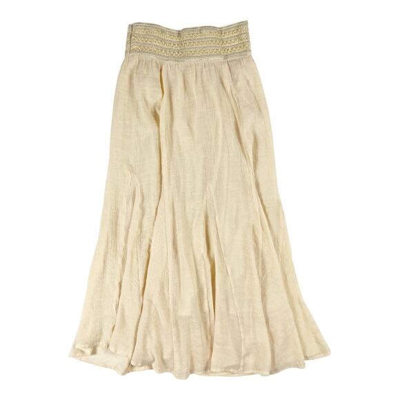 Vintage J Gee Beige Maxi Skirt Small Smocked Waist Boho Cottagecore - Picture 1 of 10